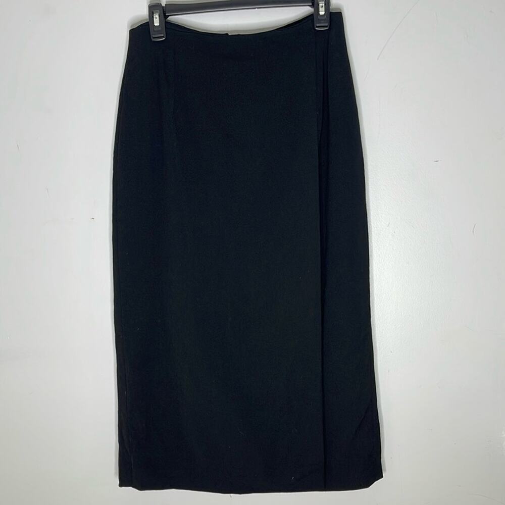 BURBERRY Vintage Black Faux Wrap Midi / Maxi Skirt Size 8